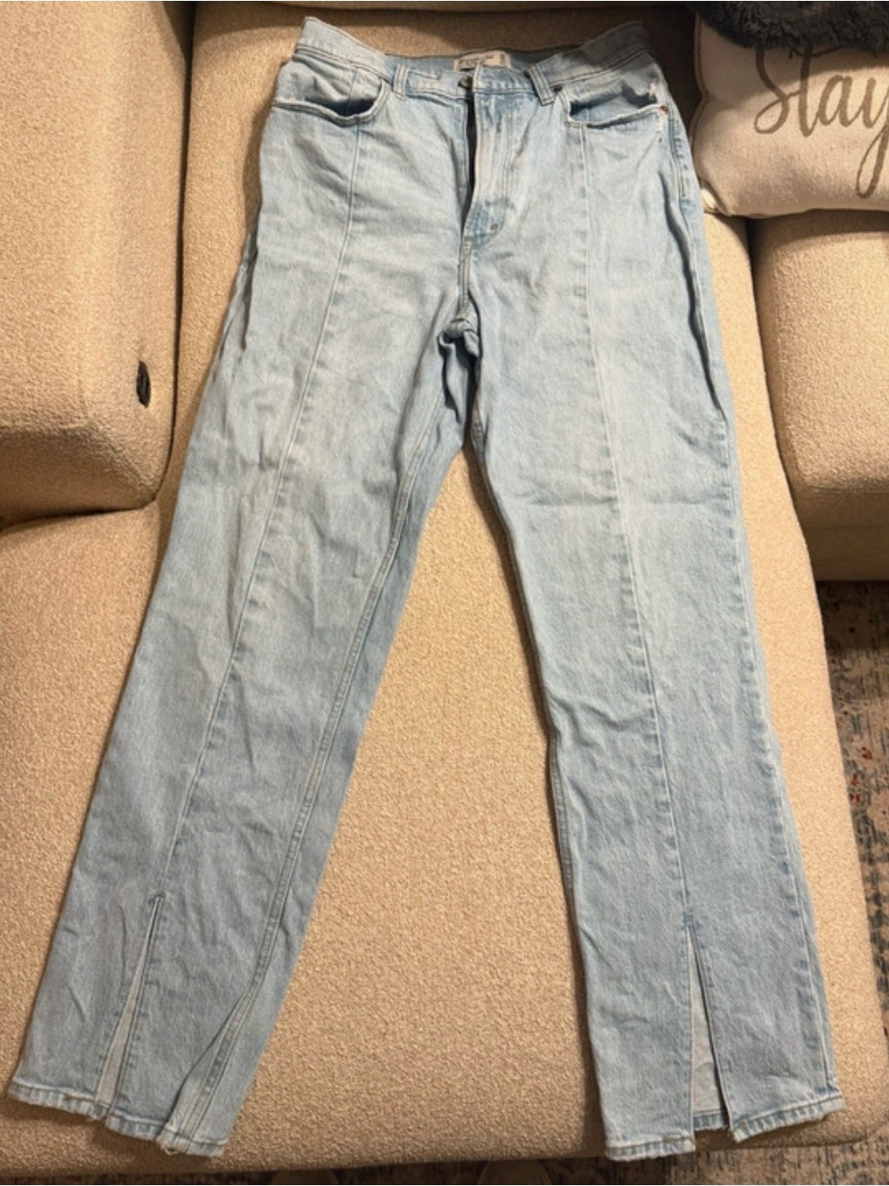 Abercrombie & Fitch Light Blue High-Rise Relaxed Jeans with Front Seams